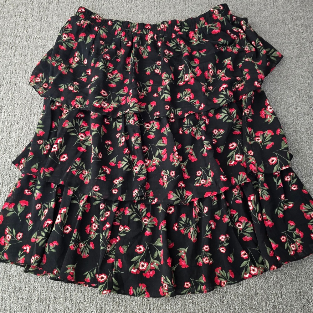 Draper James NWT Tiered Midi Skirt Floral Ruffle Black XXL Cottagecore Garden